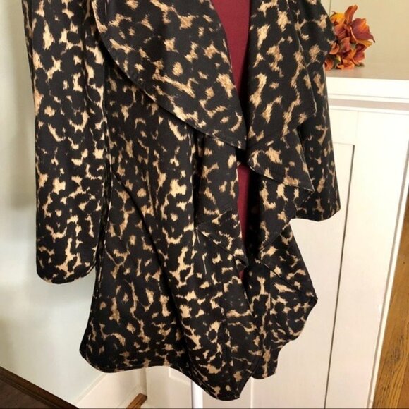 Calvin Klein Animal Print Ruffled Jacket Tan Black 4 Small - Picture 5 of 10